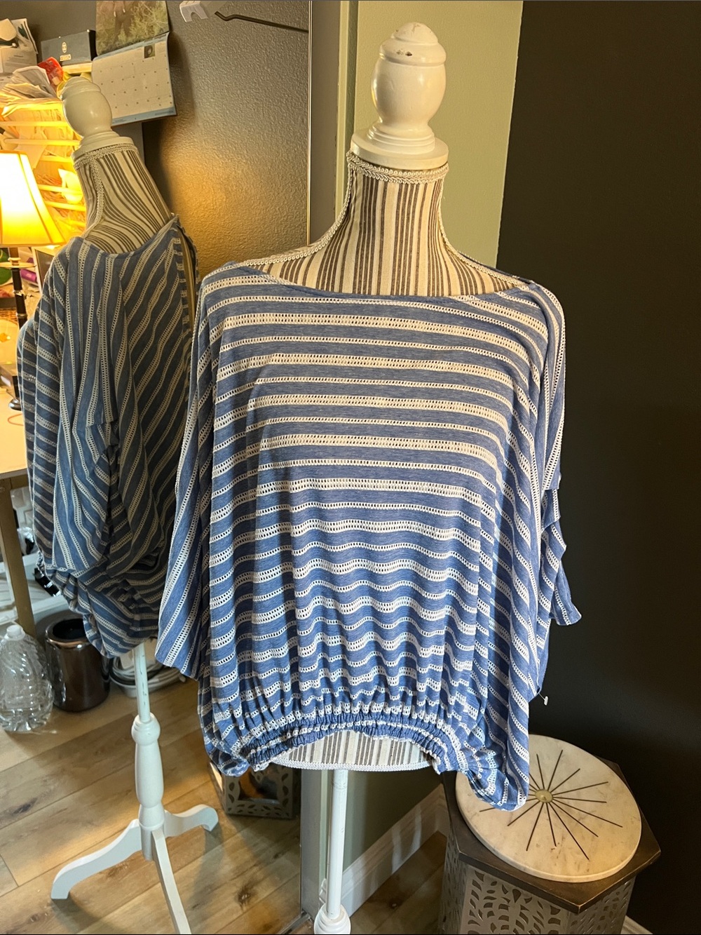Free People, Large, keyhole back, Blue & White Striped Boatneck Tunic, flowy